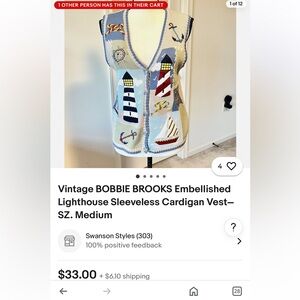 Vintage BOBBIE BROOKS Embellished Lighthouse Sleeveless Cardigan Vest—SZ. XL